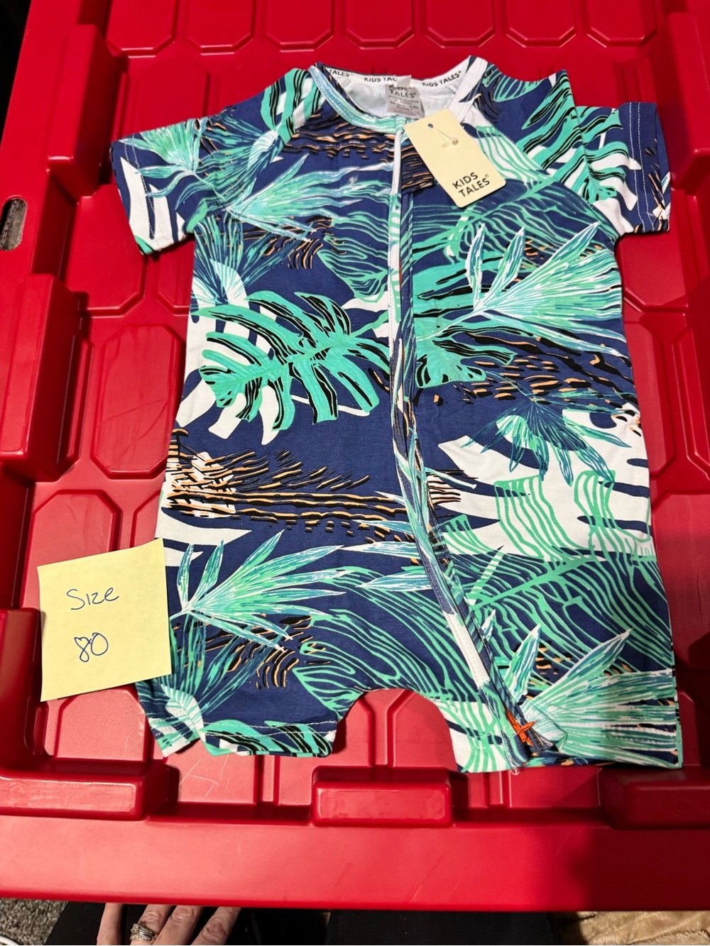 Kids Tales Navy Tropical Print Zip One-Piece
